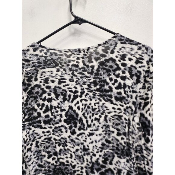 Bebe Womens Tunic Top Large Black Gray Leopard Print Lace Up  Long Sleeve Casual - Picture 8 of 9